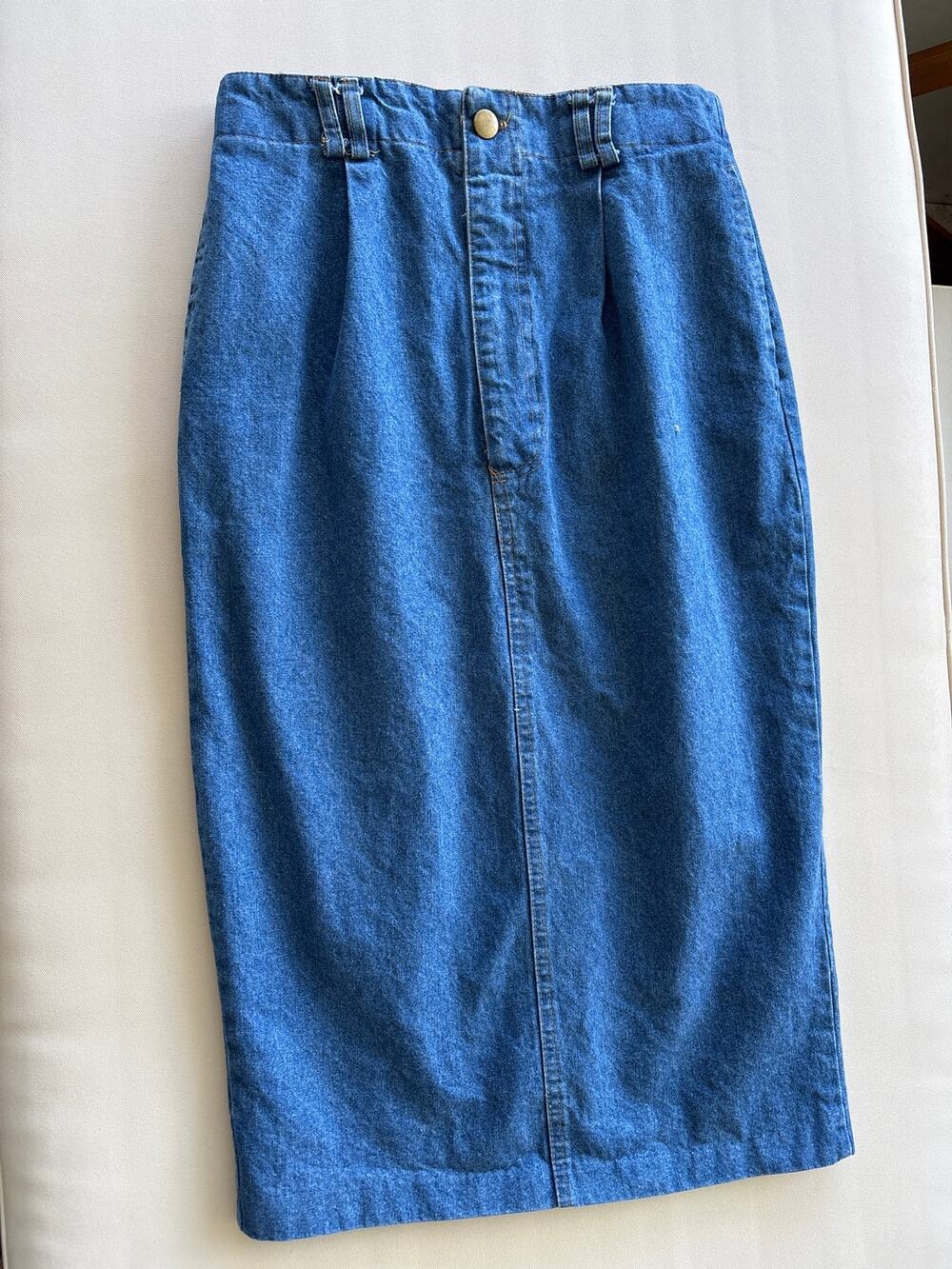 Career Guild Vintage Denim Midi Skirt Women's Size 8 100% Cotton Blue High Rise